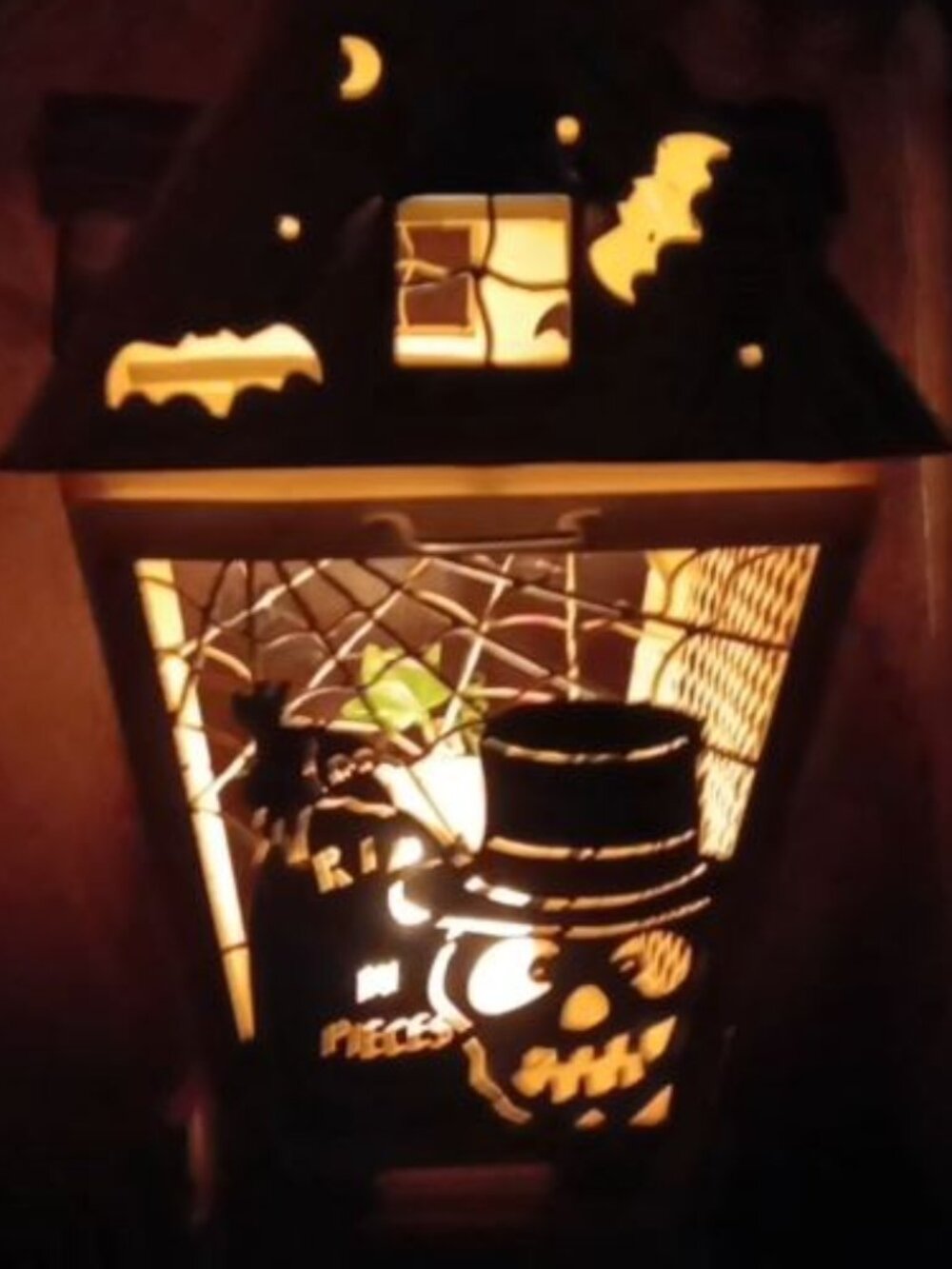 🎃 Halloween Painted Lantern Metal Tealight Candle Holder Spooky Hollow 2000